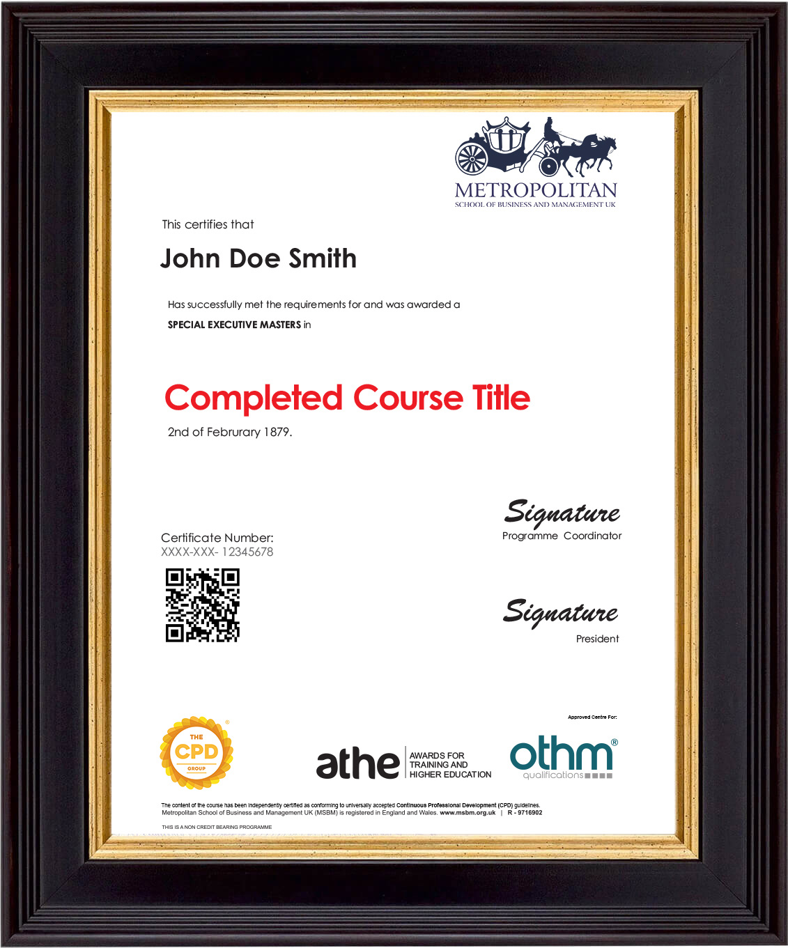 SEMP Online Sample Certificate